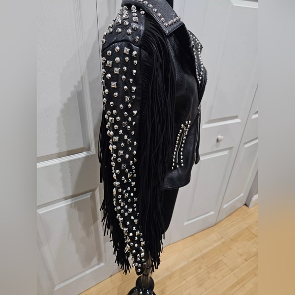 ~SOLD~ Dolls Kill Black Studded AZALEA WANG Ryder Fringe Faux Leather Jacket M - Picture 16 of 16